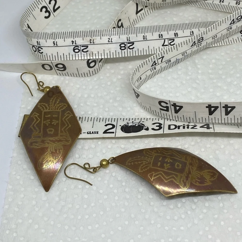 Earrings Hawaiian tiki earrings ki’i gold tone tribal fun - Picture 6 of 8